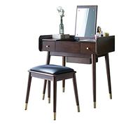 Dressing Table en bois massif Vanity Table Flip-Up Makeup Desk Set with HD Mirror Cushioned Stool and 2 Storage Drawers Study Desk Computer Desk for Bedroom Furniture Easy to Assemble