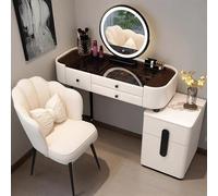 Dressing Tables with Lighted Mirror,Makeup Desk Set with Mirror Station Vanity Table with 5 Drawers and Stool, Makeup Desk- Modern for Girls