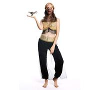 dressmeup - W-0207-M/L Costume dame femme harem courtisane djinn 1001 nuits danseuse du ventre noir doré Taille M/L