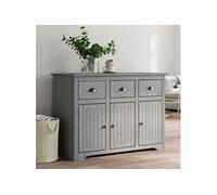 vidaXL Buffet, Armoire avec 3 Tiroirs et Compartiments, Placard de Rangement, Organisateur de Salon Salle de Séjour, Gris Bois Massif de Pin