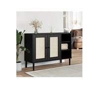Vidaxl Buffet Senja Aspect Rotin Noir 112x40x80cm Bois Massif De Pin Marron