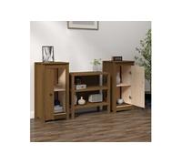 Vidaxl Buffets 2 Pcs Marron Miel 40x35x80 Cm Bois Massif De Pin Marron