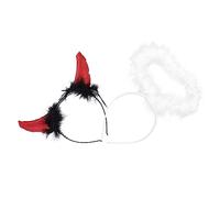 DRESSOOS 2 Pièces Bandeaux Halloween Angel Cosplay Headdress avec Cornes de Diable Rouge et Auréole Blanche Plumes Accessoires Costume Carnaval et Adultes