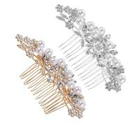 DRESSOOS 2 Pièces Peigne à Cheveux Mariage Perles Strass Fleurs Accessoires Décoratifs Argent et Or pour Femmes Coiffe Nuptiale Adaptable Toutes Coiffures