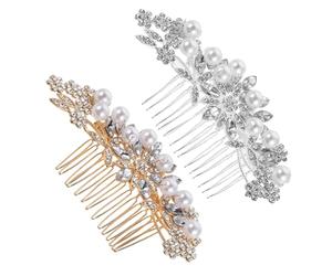 DRESSOOS 2 Pièces Peigne à Cheveux Mariage Perles Strass Fleurs Accessoires Décoratifs Argent et Or pour Femmes Coiffe Nuptiale Adaptable Toutes Coiffures