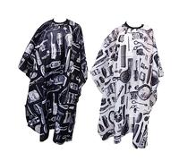 DRESSOOS 2pièces Cape De Coiffure Imperméable Avec Motif De Sèche-cheveux Tablier De Et Gown Pour Salon De Coiffure Noir Blanc