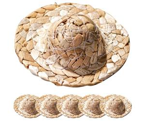 DRESSOOS 6 Pièces de Petits Chapeaux de Paille en Rotin Kaki pour Décoration de Cocktails et Amuse-Gueules, Style Rustique Adorable pour Fêtes et Vacances