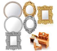 DRESSOOS 6 Pièces Mini Miroir Classique miroirs baroques de Maison de poupée Meubles de Salon Miniatures Ornement décor Jouet de Maison de poupée r de sculpté de bébé