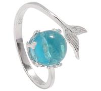 DRESSOOS Bague sirène des océans avec cristal bleu - Taille ajustable, ouverte et hypoallergénique, bijou pour femme, cadeau d'anniversaire tendance, argent