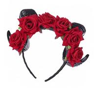 DRESSOOS Bandeau Cornes Diable Velours Rouge avec Roses pour Halloween et Confortable pour Cosplay Fête à Thème Photo et Bal