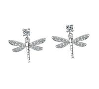DRESSOOS Boucles D'oreilles Libellule Strass en Cuivre Plaqué Blanc, Boucles D'oreilles Puces Élégantes pour Femmes, Bijou Léger pour Fêtes et Usage Quotidien,