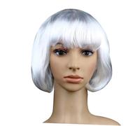 DRESSOOS délirer claquer bob perruque deguisement perruque féminine de cheveux fous Wig à cheveux orange courts de soie de pluie courte avec frange blanche