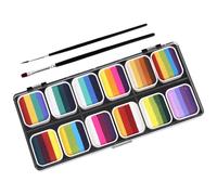 DRESSOOS Kit de Maquillage Visage Corps 12 Couleurs Dégradées Peinture Corporelle Aquarelle Lavable Palette Mate et Nacrée 2 Pinceaux Inclus Cosplay et Halloween Peinture Faciale