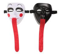 DRESSOOS Lot de 2 masques d'Halloween effrayants : masques de fantômes noirs et blancs avec longue langue - accessoire de cosplay parodique pour bal, fête ou soirée masquée.