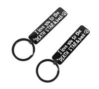 DRESSOOS Lot de 2 Porte-clés en Acier Inoxydable Noir, Porte-clés Couple Romantique Inscription « je T'aime Jusqu'au Bout et Retour », Présent Saint-valentin et Anniversaire pour Amoureux