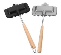 DRESSOOS Moule à Sandwich Recto Verso en Acier Inoxydable Poignée en Bois, Chauffage Uniforme Cuisine Maison, Outil Antiadhésif pour Préparer Sandwichs et Crêpières