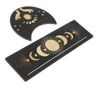 DRESSOOS Porte-Cartes de Tarot en Bois Sculpté 2 Pièces Support Lune et Rectangulaire, Décor Élégant pour Contemplation et Création D'ambiance Mystérieuse