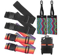 DRESSOOS Sangles pour Bagages Réglables avec Boucles Push-in et Étiquettes de Valises en Silicone Souple pour Voyages et Déplacements Professionnels, Lot de 4 Set de Set de Pièces