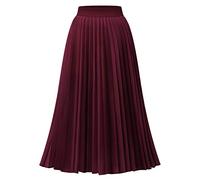 DRESSTELLS Jupe Plissée Femme Longue Taille élastique Jupe Mi-Longue pour Femme Burgundy XS