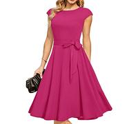 DRESSTELLS Robe Cocktail Mariage Robe Demoiselle d'honneur Vintage années 50 col Rond Manches Courtes Rose 2XL