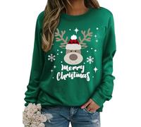 Dresswel Pull de Noël femme Merry Christmas Sweatshirt drôle imprimé Rudolph renne coton Noël Xmas Pull de Noël pull de Noël pour adolescentes filles, 4-vert, XL