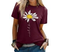 Dresswel T-shirt à manches courtes et col rond pour femme avec inscription « Let It Be », 2 bordeaux, XL