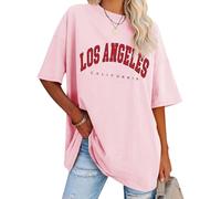 Dresswel T-shirt surdimensionné pour femme California Lettre imprimée Vintage T-shirt manches courtes col rond Haut d'été ample Chemisier long Tunique Top pour adolescentes filles, 1 rose clair, XXL