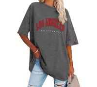 Dresswel T-shirt surdimensionné pour femme Los Angeles California Lettre imprimée Vintage T-shirt manches courtes col rond Haut d'été ample Chemisier long Tunique Top pour adolescentes filles, 1-gris,