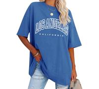 Dresswel T-shirt surdimensionné pour femme Los Angeles California Lettre imprimée Vintage T-shirt manches courtes col rond Haut d'été ample Chemisier long Tunique Top pour adolescentes filles, 2A bleu