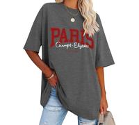 Dresswel T-shirt surdimensionné pour femme Los Angeles California Lettre imprimée Vintage T-shirt manches courtes col rond Haut d'été ample Chemisier long Tunique Top pour adolescentes filles, 5-gris