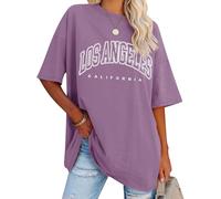 Dresswel T-shirt surdimensionné pour femme Los Angeles California Lettre imprimée Vintage T-shirt manches courtes col rond Haut d'été ample Chemisier long Tunique Top pour adolescentes filles, Violet