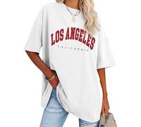 Dresswel T-shirt surdimensionné pour femme Los Angeles California Lettre imprimée Vintage T-shirt manches courtes col rond Haut d'été ample Chemisier long Tunique Top pour adolescentes filles,