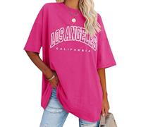 Dresswel T-shirt surdimensionné pour femme Los Angeles California Lettre imprimée Vintage T-shirt manches courtes col rond Haut d'été ample Chemisier long Tunique Top pour adolescentes filles,