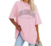 Dresswel T-shirt surdimensionné pour femme Los Angeles California Lettre imprimée Vintage T-shirt manches courtes col rond Haut d'été ample Chemisier long Tunique Top pour adolescentes filles, 2A -