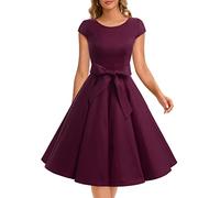 Dressystar DS1956 Robe à 'Audrey Hepburn' Classique Vintage 50's 60's Style à Mancheron Bordeaux M