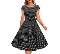 Dressystar DS1956 Robe à 'Audrey Hepburn' Classique Vintage 50's 60's Style à Mancheron Noir à Pois Blanc A XXL