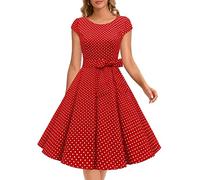 Dressystar DS1956 Robe à 'Audrey Hepburn' Classique Vintage 50's 60's Style à Mancheron Red White Dot A M