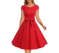 Dressystar DS1956 Robe à 'Audrey Hepburn' Classique Vintage 50's 60's Style à Mancheron Rouge S