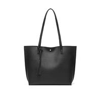 Dreubea Sac à bandoulière pour femme en cuir synthétique souple, grande capacité, sac à main à pompon, noir, taille S, S