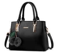 Dreubea Sac à main en cuir pour femme Sac à main fourre-tout Sac à bandoulière, noir, Medium