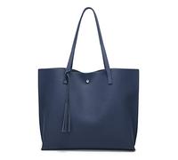 Dreubea Women's Soft Faux Leather Tote Shoulder Bag from, Big Capacity Tassel Handbag Dark Blue
