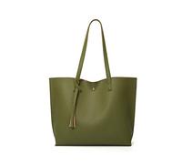 Dreubea Women's Soft Faux Leather Tote Shoulder Bag from, Big Capacity Tassel Handbag Dark Olive Green