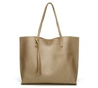 Dreubea Women's Soft Faux Leather Tote Shoulder Bag from, Big Capacity Tassel Handbag Golden