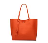 Dreubea Women's Soft Faux Leather Tote Shoulder Bag from, Big Capacity Tassel Handbag Orange