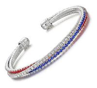 Dreuyet Bracelet drapeau américain strass rouge blanc bleu cristal patriotique 4 juillet décorations brillantes USA Independence Day bijoux, Medium, Strass, Pas de gemme