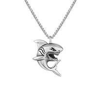 Dreuyet Collier avec pendentif en forme de dent de requin pour homme et femme en acier inoxydable punk rock cool noir/doré/argent - Collier avec pendentif animal marin hawaïen, Acier inoxydable