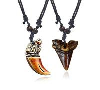 Dreuyet Collier dent de requin pour homme et femme fait à la main réglable en cuir bohème avec amulette de loup, tortue de requin, pour l'été, la plage, le surfeur, Résine, Inconnu