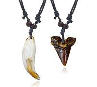Dreuyet Collier dent de requin pour homme et femme fait à la main réglable en cuir bohème avec amulette de loup, tortue de requin, pour l'été, la plage, le surfeur, Résine, Inconnu