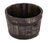 DREWDON Jardinière en bois rond 35 x H21 cm - Petit pot de fleurs en bois de pin en forme de tonneau - 11 L, marron, pour jardin, terrasse et balcon