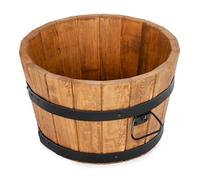 DREWDON Jardinière en bois rond 35 x H21 cm - Petit pot de fleurs en bois de pin en forme de tonneau - 11 L, marron, pour jardin, terrasse et balcon